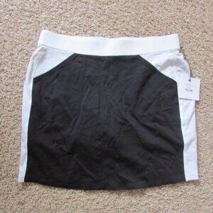 NWT Belyn Key Large Ponte Track Golf Skort Black White Pull On Skirt Front Back